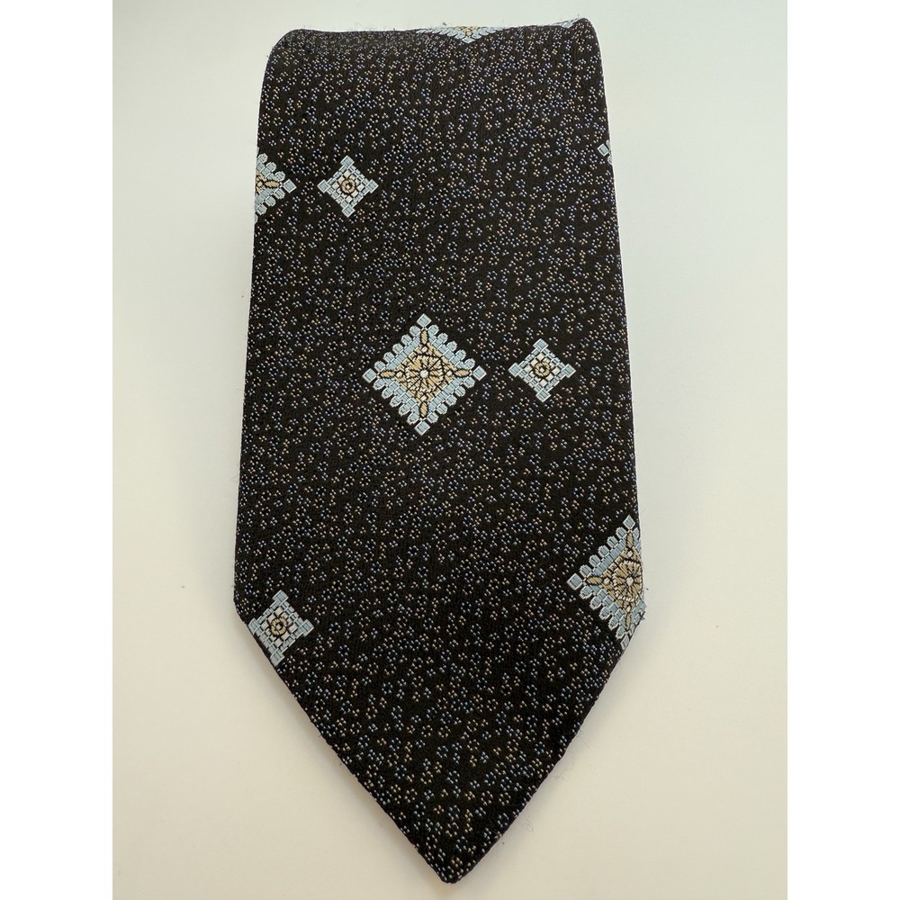 Sears Vintage Arc de Triomphe Men's Tie Geometric Pattern Brown/Blue 56" EUC